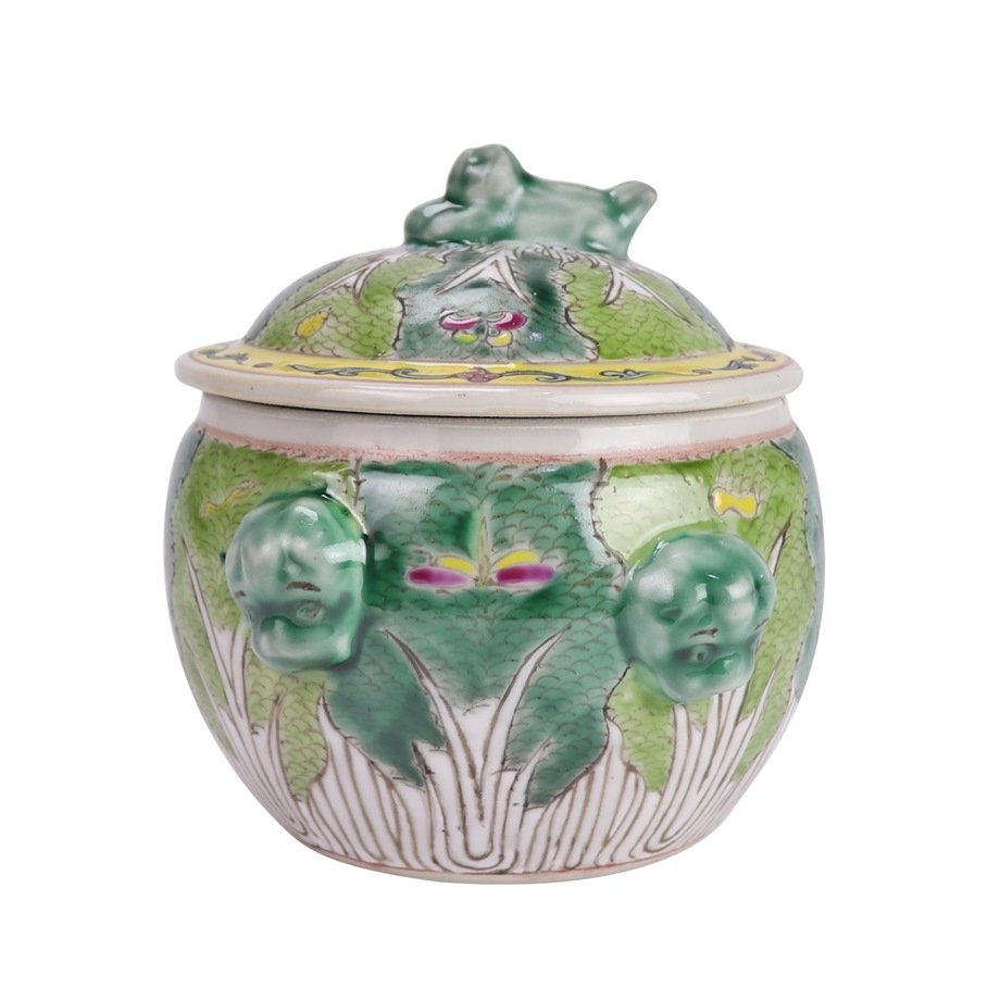 RYZG32-B-S_8605 Chinese Porcelain Cabbage Leaf Pattern Covered Jar Pot - Image 1