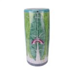 Green Bok Choy  Pink Butterfly Pattern Jingdezhen Porcelain Umbrella Stand