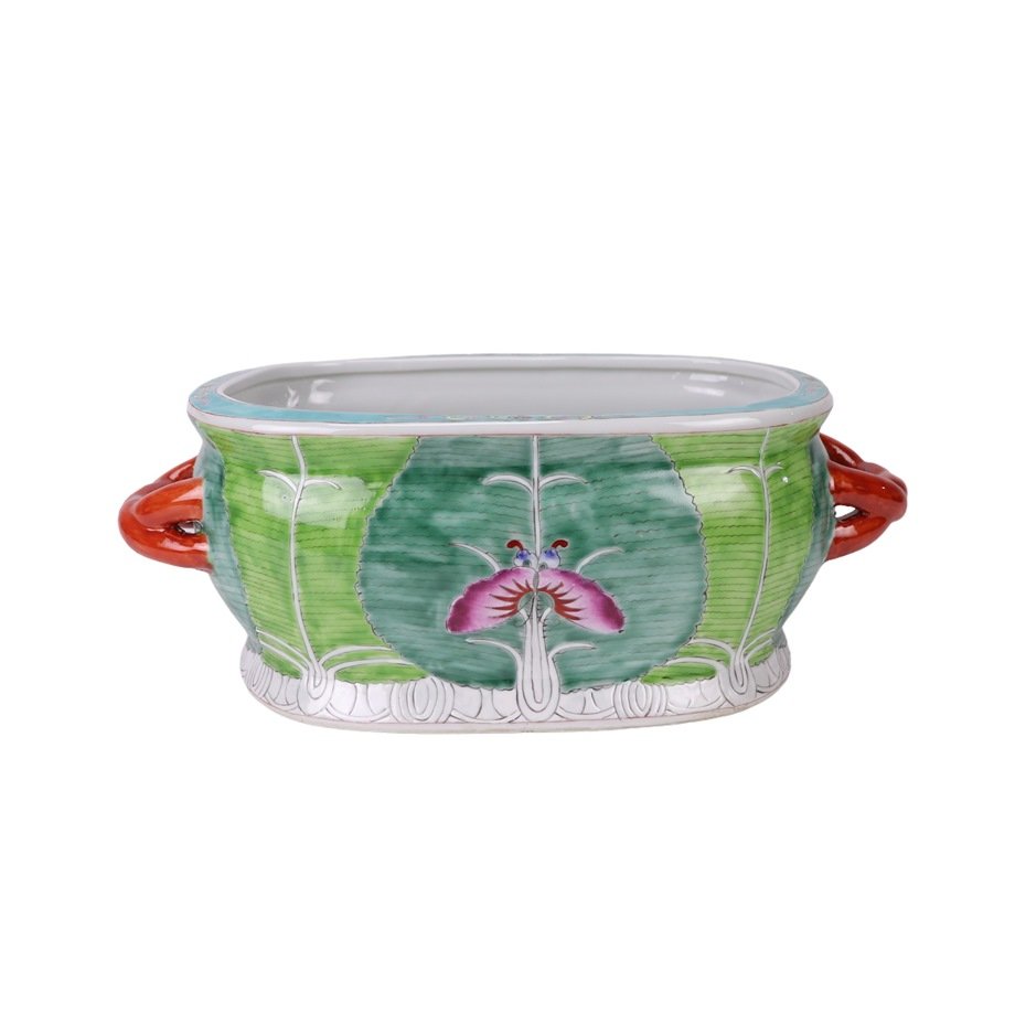 RYZG47-A-rzpi_5560H16 (2) Hand-Painted Bok Choy Motif Oval Foot Bath Porcelain Planter - Image 1