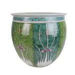 Porcelain Famille Rose Cabbage Leaf Enameled Fish Bowl Planter - Image 2