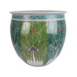Porcelain Famille Rose Cabbage Leaf Enameled Fish Bowl Planter