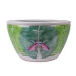 Famille Rose Green Cabbage Leaf and Butterfly Pattern Pot