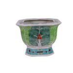 Famille Rose Green Cabbage and Butterfly Pattern Octagonal Flower Pot - Image 2