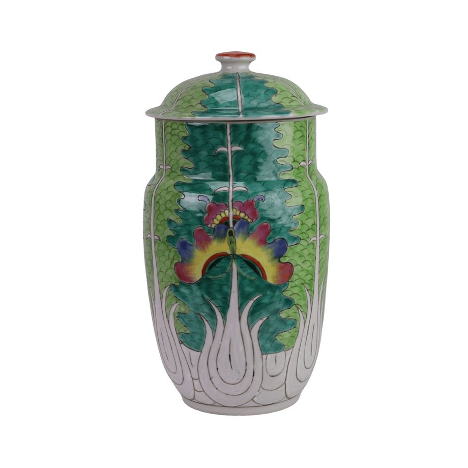 RZIH18-C_7414H27 Cabbage Leaf Insect Motif Chinese Porcelain Ginger Jar - Image 1