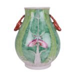 Enamel Porcelain Cabbage Leaf Ceramic Vase With Red Deer Head