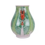 Enamel Porcelain Cabbage Leaf Ceramic Vase With Red Deer Head - Image 2