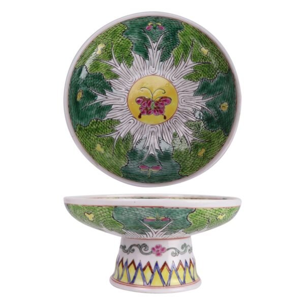 Vintage Bok Choy Insect Decorative Porcelain High Foot Fruit Plate