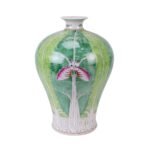 Chinese Antiques Bok Choy Pattern Porcelain Flower Vase Decor