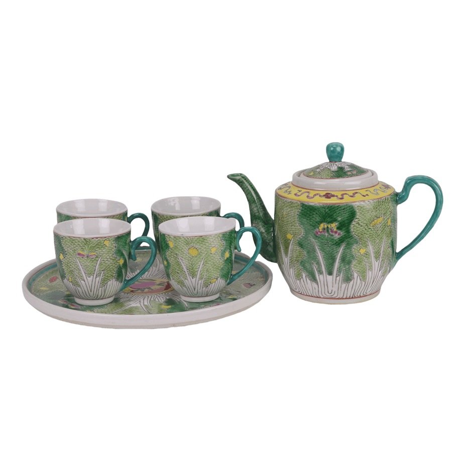 RYZG53-A_8201 Jingdezhen Cabbage Leaf pattern Tea Pot Set 6 Piece Set By Rose Famille - Image 1