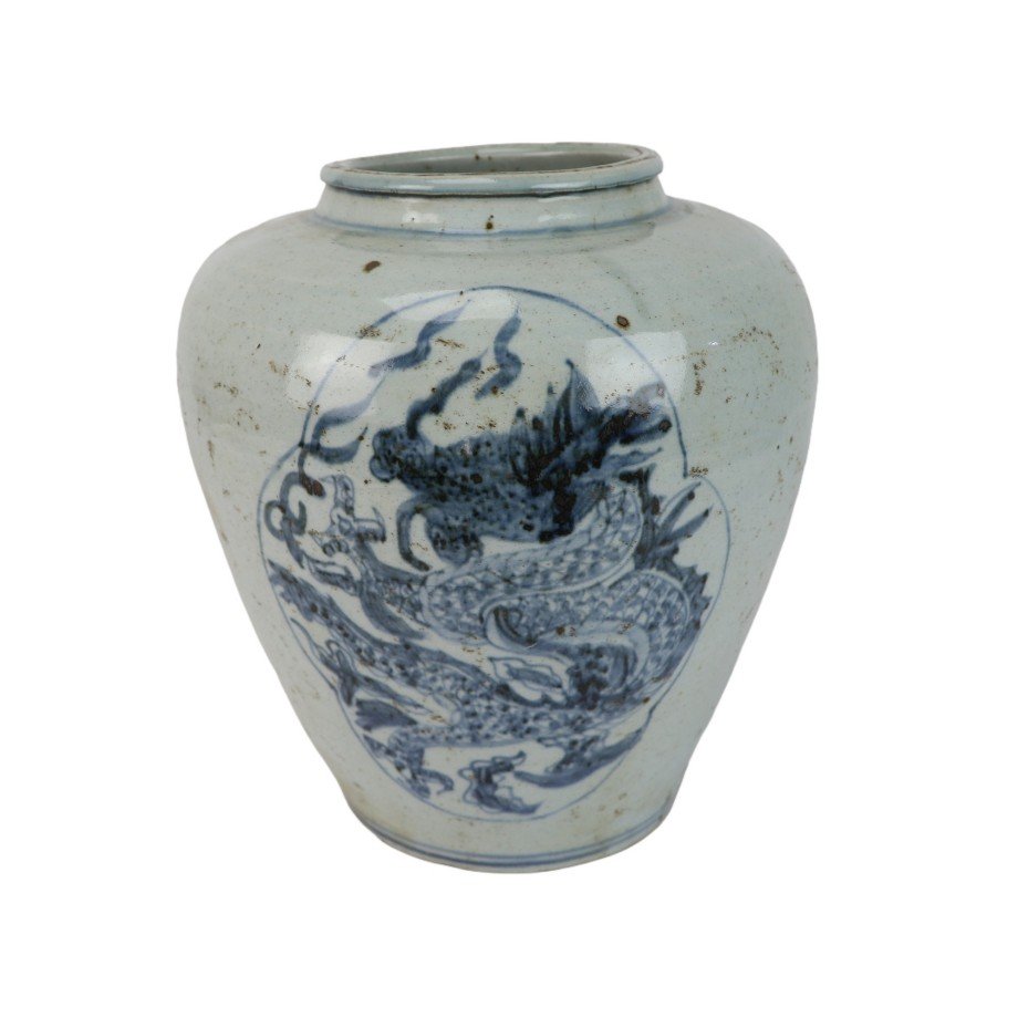 RZNA39-A_3717 Jingdezhen Hand Painted Blue and White Dragon Design Ceramic Vase Decor