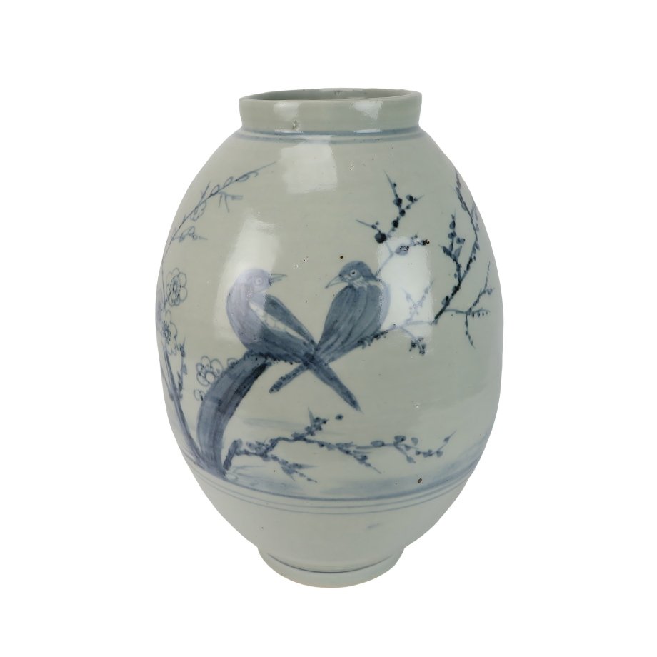 RZNA41-A Hand-Painted Blue and White Floral Bird Pattern Vase