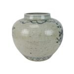 Hand Painted Blue and White Crackle Glaze Floral Bird Round Jar