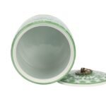 Green and White Ceramic Jar Tea Canister with Brass Ring - Image 4