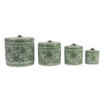 Green and White Ceramic Jar Tea Canister with Brass Ring - Image 2