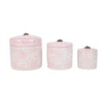 Pink and White Ceramic Jar Tea Canister with Brass ring Lid - Image 2