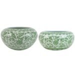 Green and White Ceramic Floral Vase Fish Tank Pot