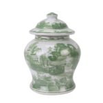 Green Landscape Chinoiserie Oriental Porcelain Jar - Image 4