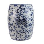 Blue and White Floral Bird Pattern Porcelain Garden Stool Side Table