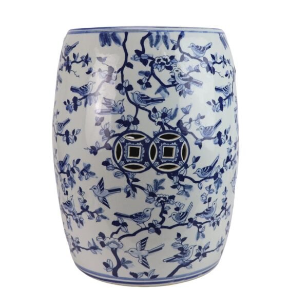 Blue and White Floral Bird Pattern Porcelain Garden Stool Side Table