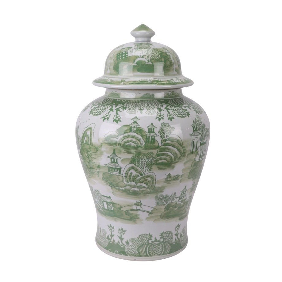 RZSi47-b_3582H54.5W33K15.5B23.3KG11.35 Green Chinoiserie Landscape Scenery Porcelain Ginger Jar - Image 1