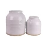 Antique Off-White Ceramic Table Straight Vase - Image 2